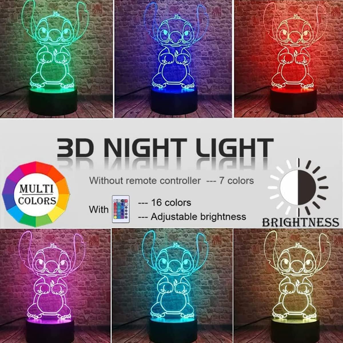 Lampe Stitch 3D LED avec télécommande 16 couleurs – Image 2
