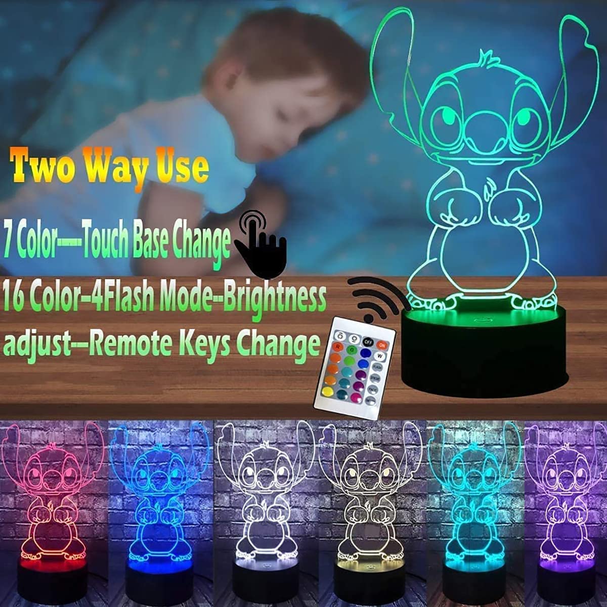 Lampe Stitch 3D LED avec télécommande 16 couleurs – Image 5