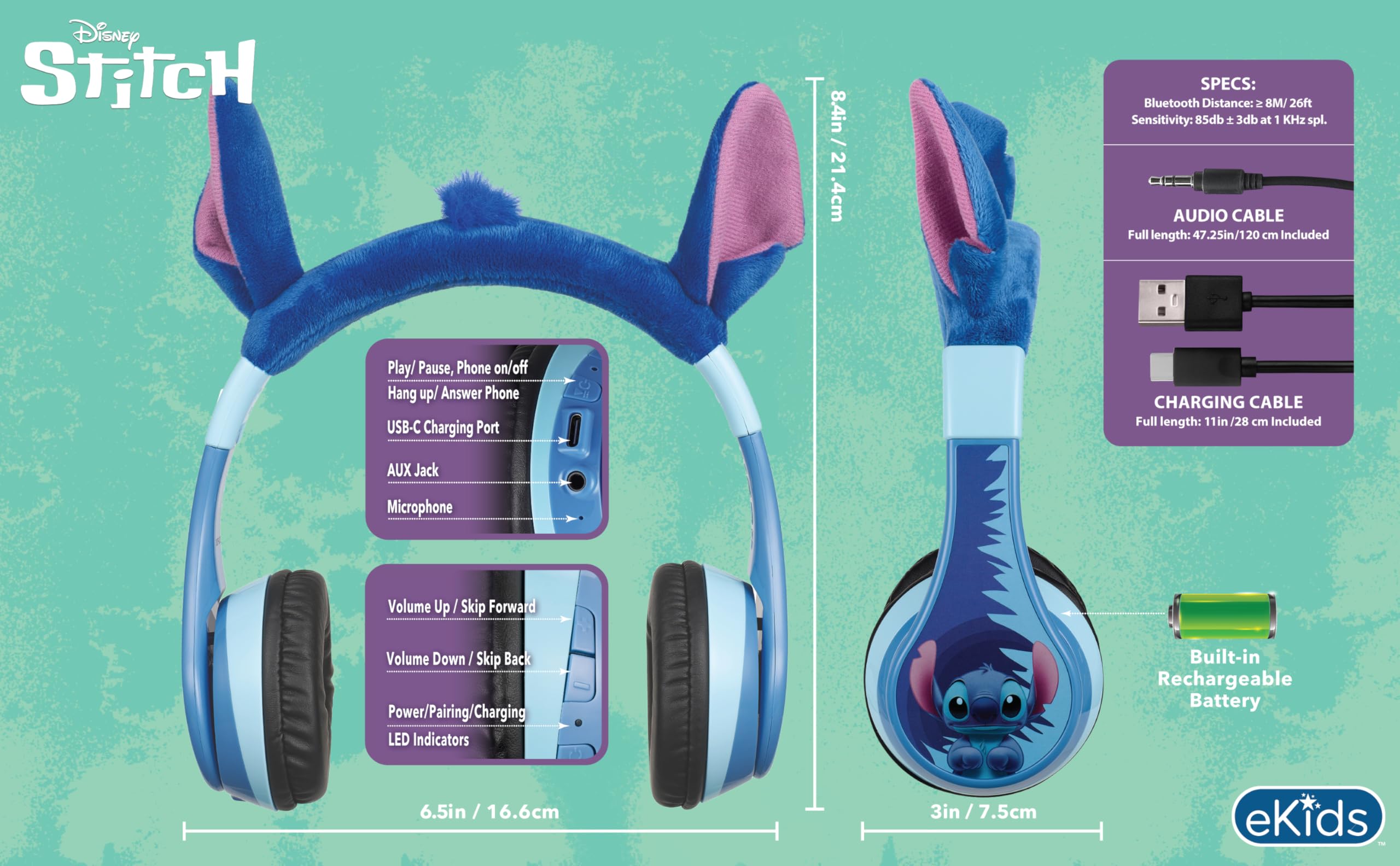 Casque Bluetooth Stitch Enfant avec Microphone – Image 6