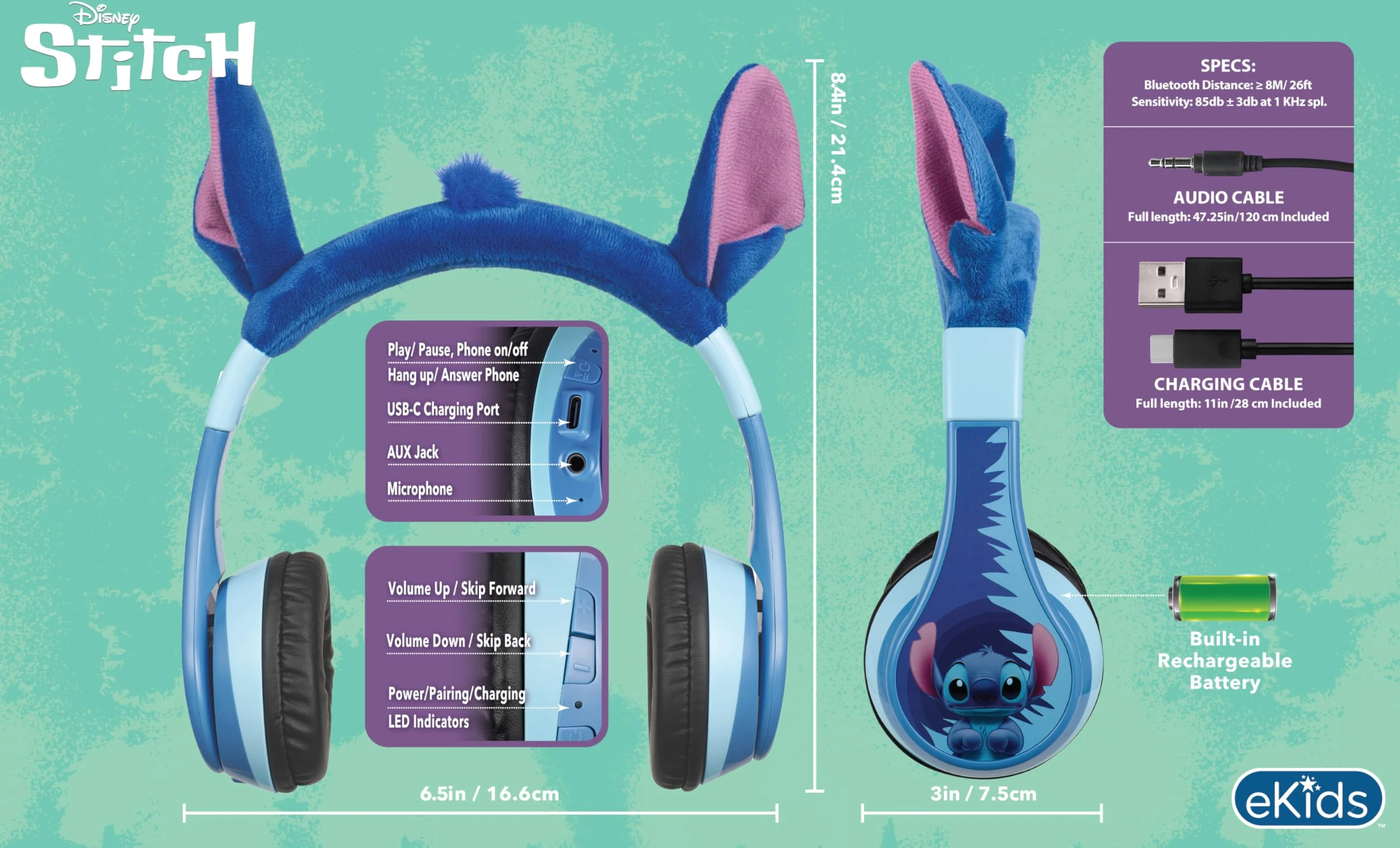 Casque Bluetooth Stitch Enfant avec Microphone – Image 6