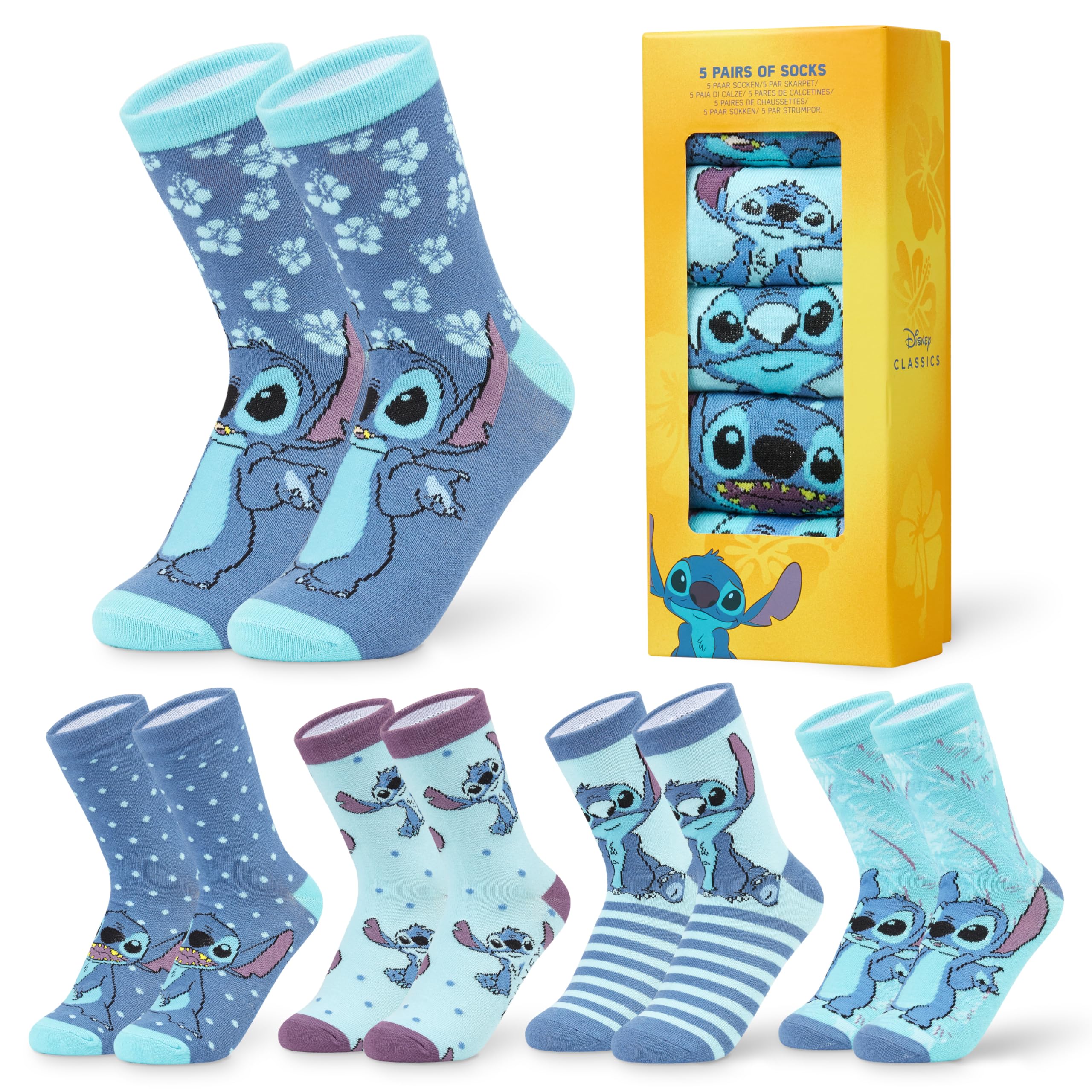 Lot de 5 paires de chaussettes Stitch pour femme
