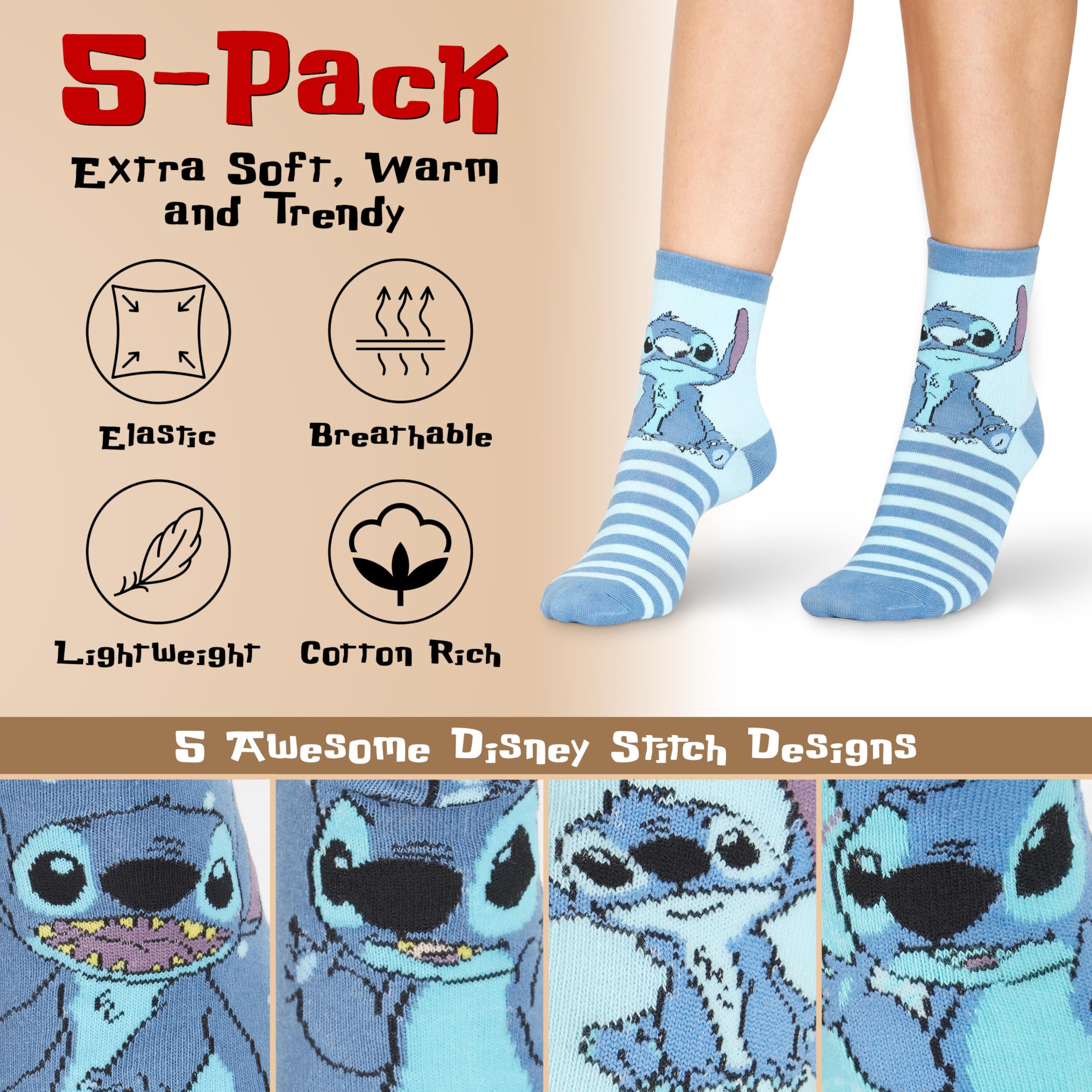 Lot de 5 paires de chaussettes Stitch pour femme – Image 4