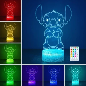 Lampe Stitch Veilleuse Enfant 16 Couleurs LED avec Télécommande