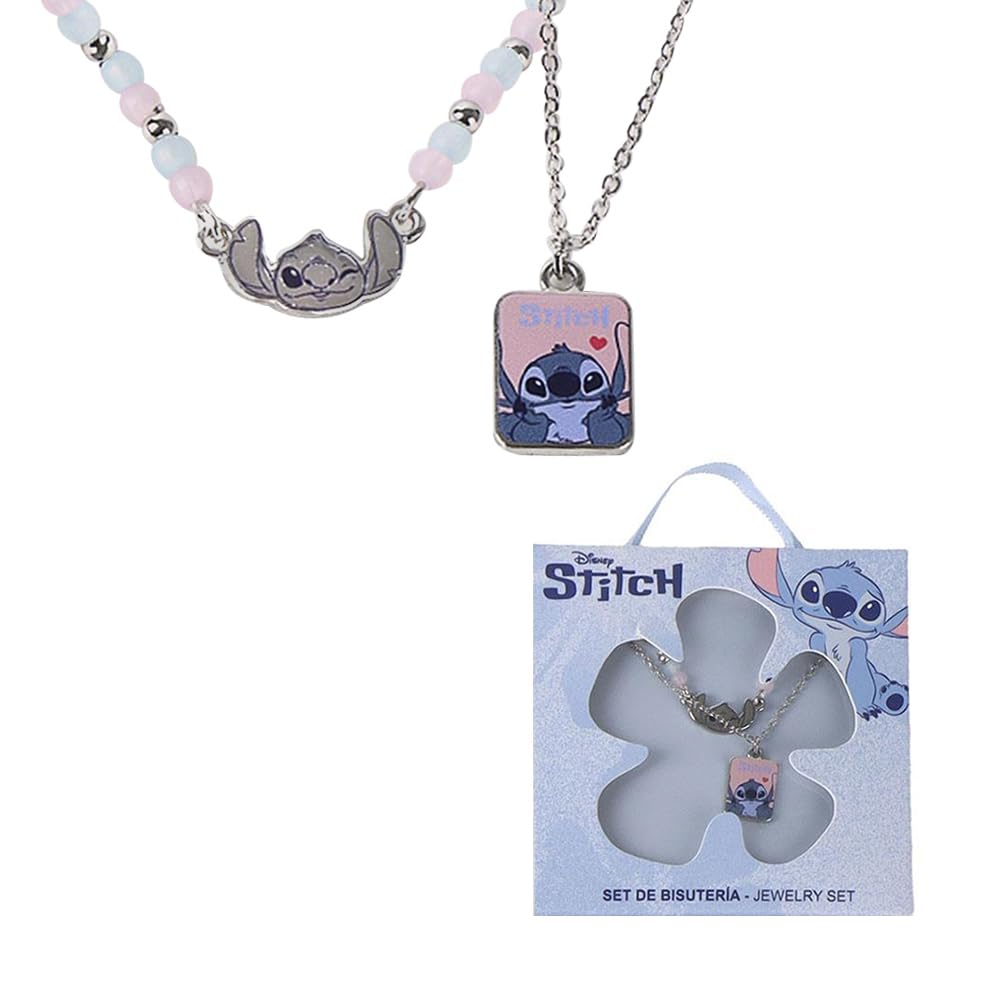 Set de 2 colliers Stitch avec perles et pendentif