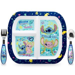 Set de vaisselle Stitch 3 pièces assiettes divisées et couverts inox