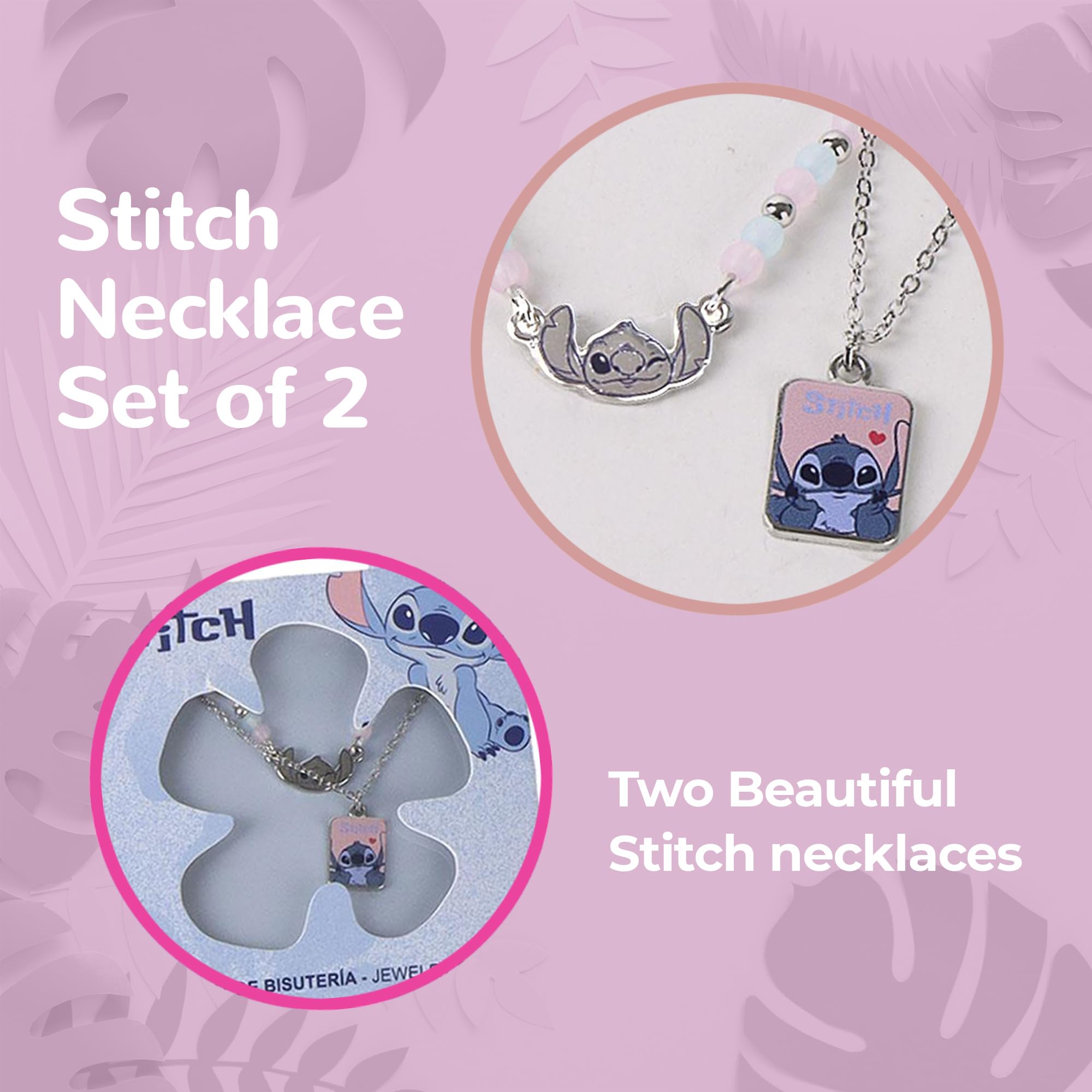 Set de 2 colliers Stitch avec perles et pendentif – Image 2