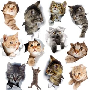 Lot de 12 autocollants 3D chats mignons pour réfrigérateur