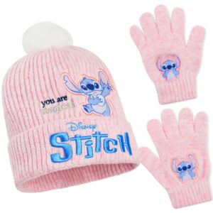 Set d'accessoires d'hiver Lilo & Stitch pour fille, bonnet pompon et gants