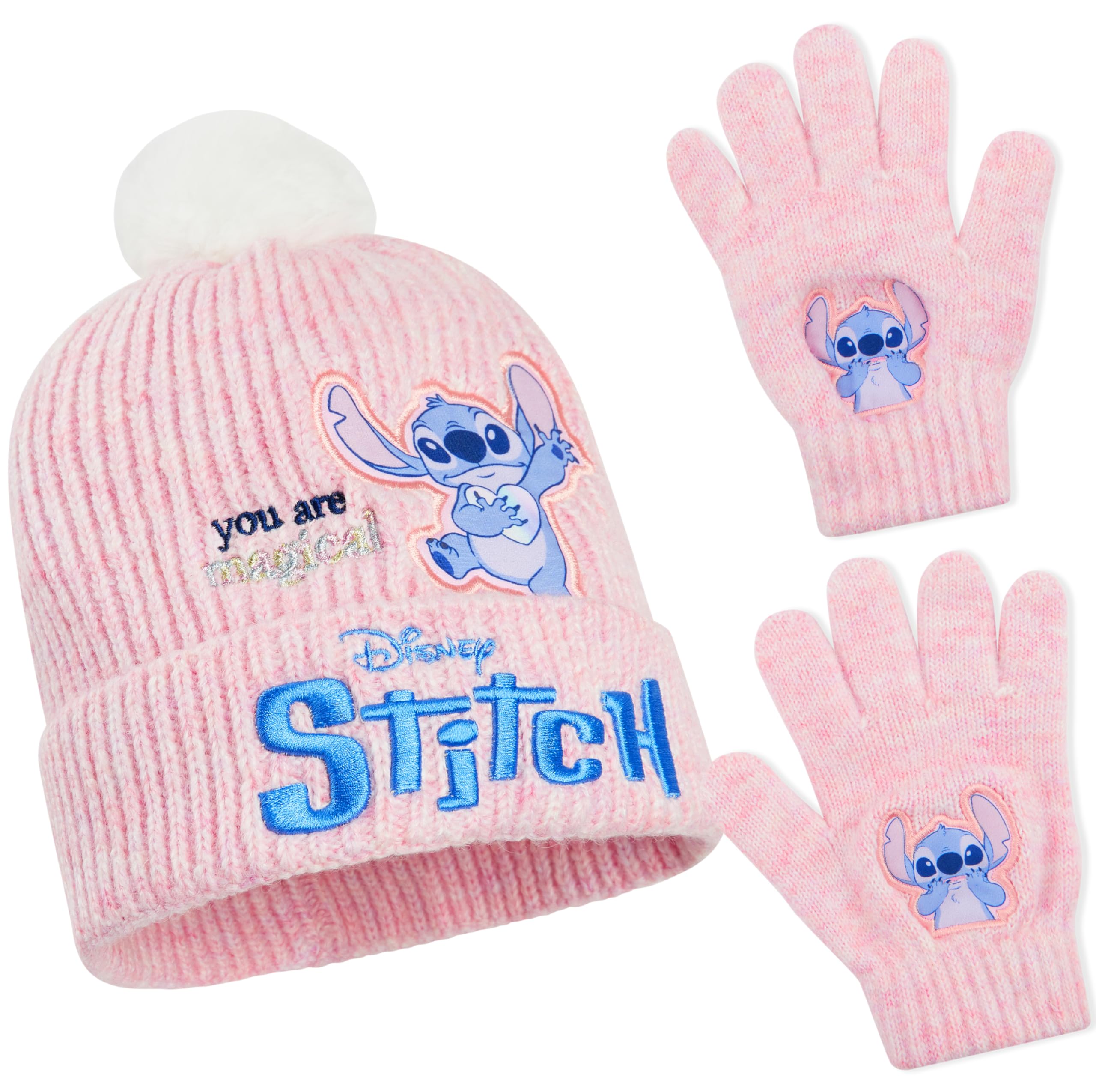 Set d'accessoires d'hiver Lilo & Stitch pour fille, bonnet pompon et gants