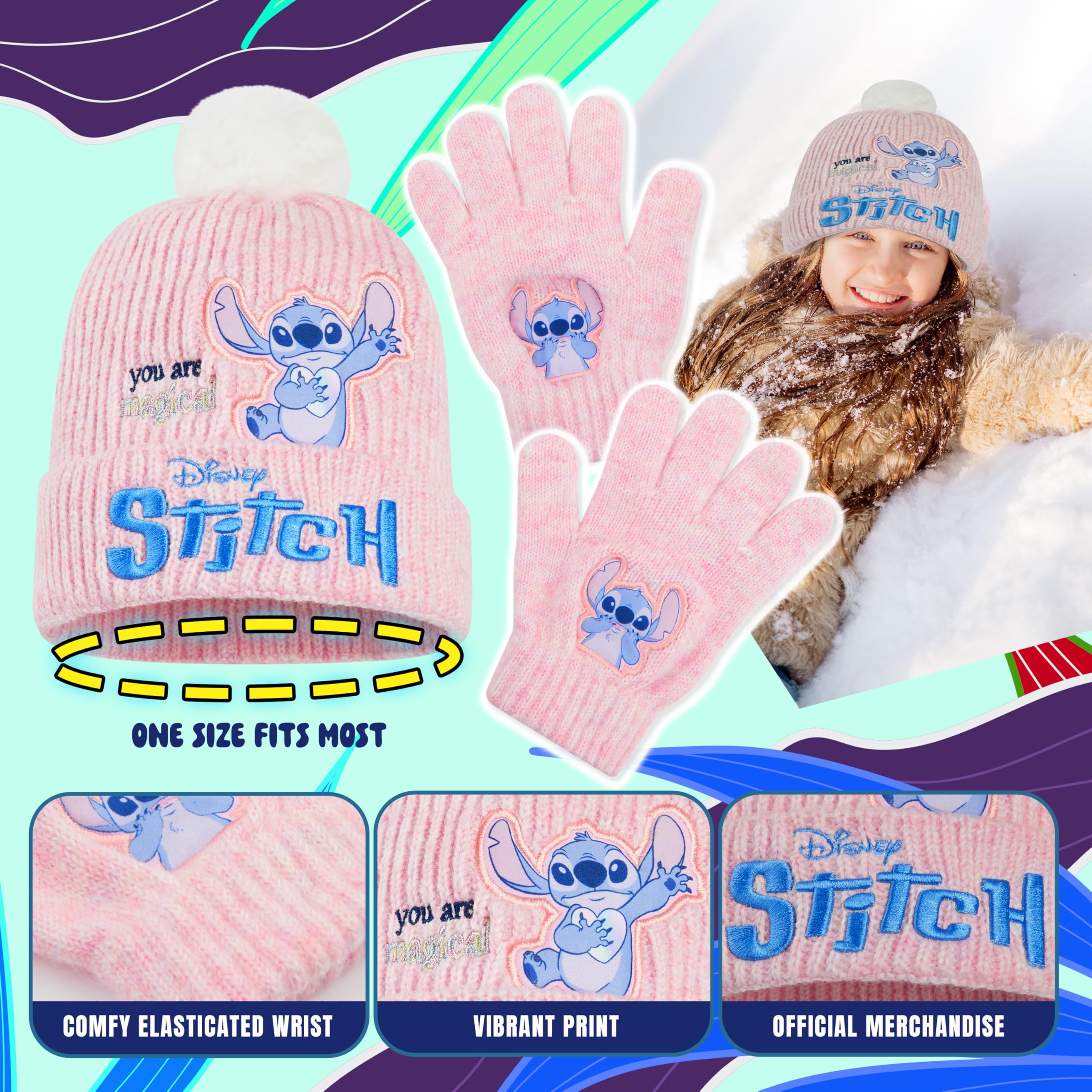 Set d'accessoires d'hiver Lilo & Stitch pour fille, bonnet pompon et gants – Image 5