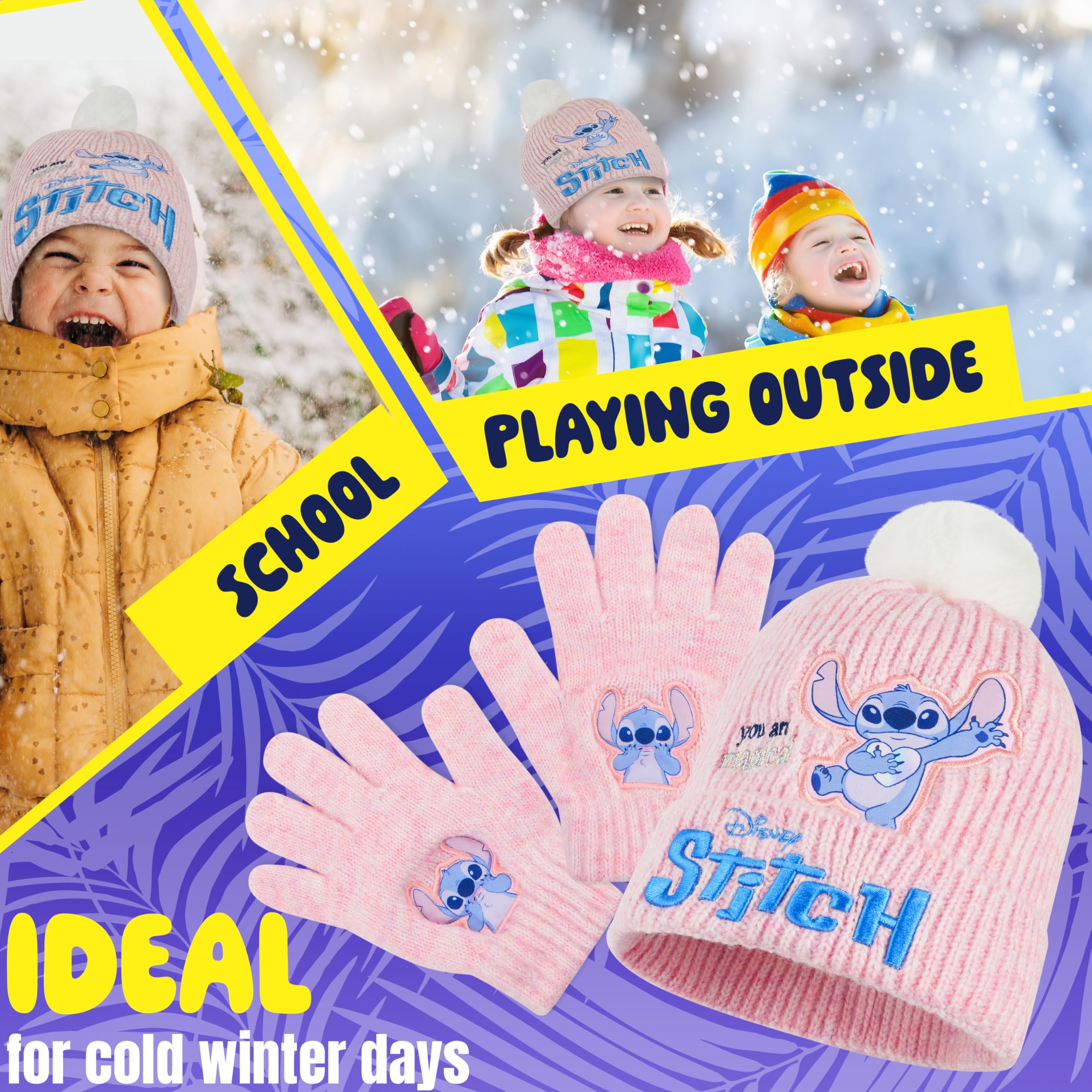 Set d'accessoires d'hiver Lilo & Stitch pour fille, bonnet pompon et gants – Image 4