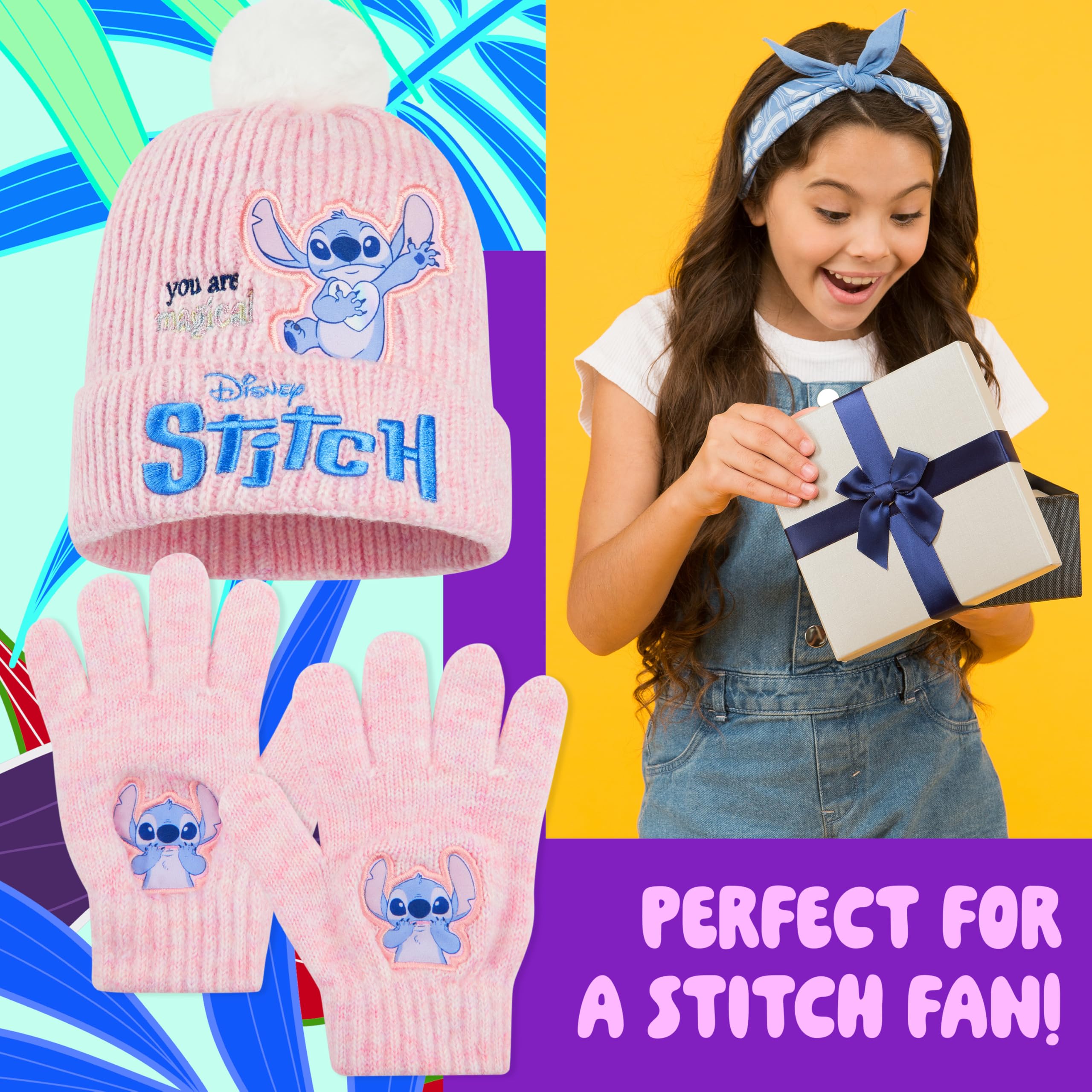 Set d'accessoires d'hiver Lilo & Stitch pour fille, bonnet pompon et gants – Image 3